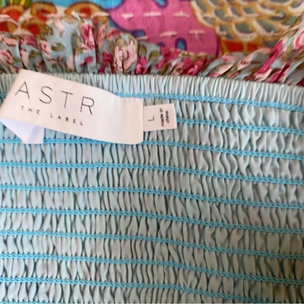 NWOT ASTR The Label Blue Floral Ruched Sweetheart Mini Dress - Picture 12 of 14